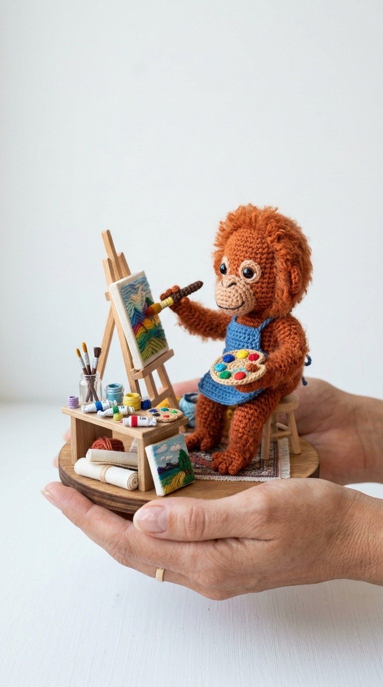Adorable Miniature Crochet Orangutan Artist Amigurumi Pattern