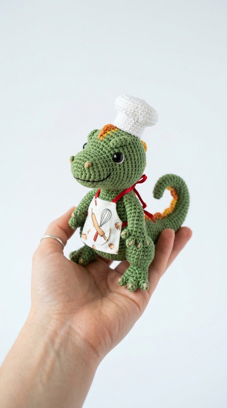 Free Chef Dinosaur Amigurumi Pattern: Crochet a Tiny Dino Baker