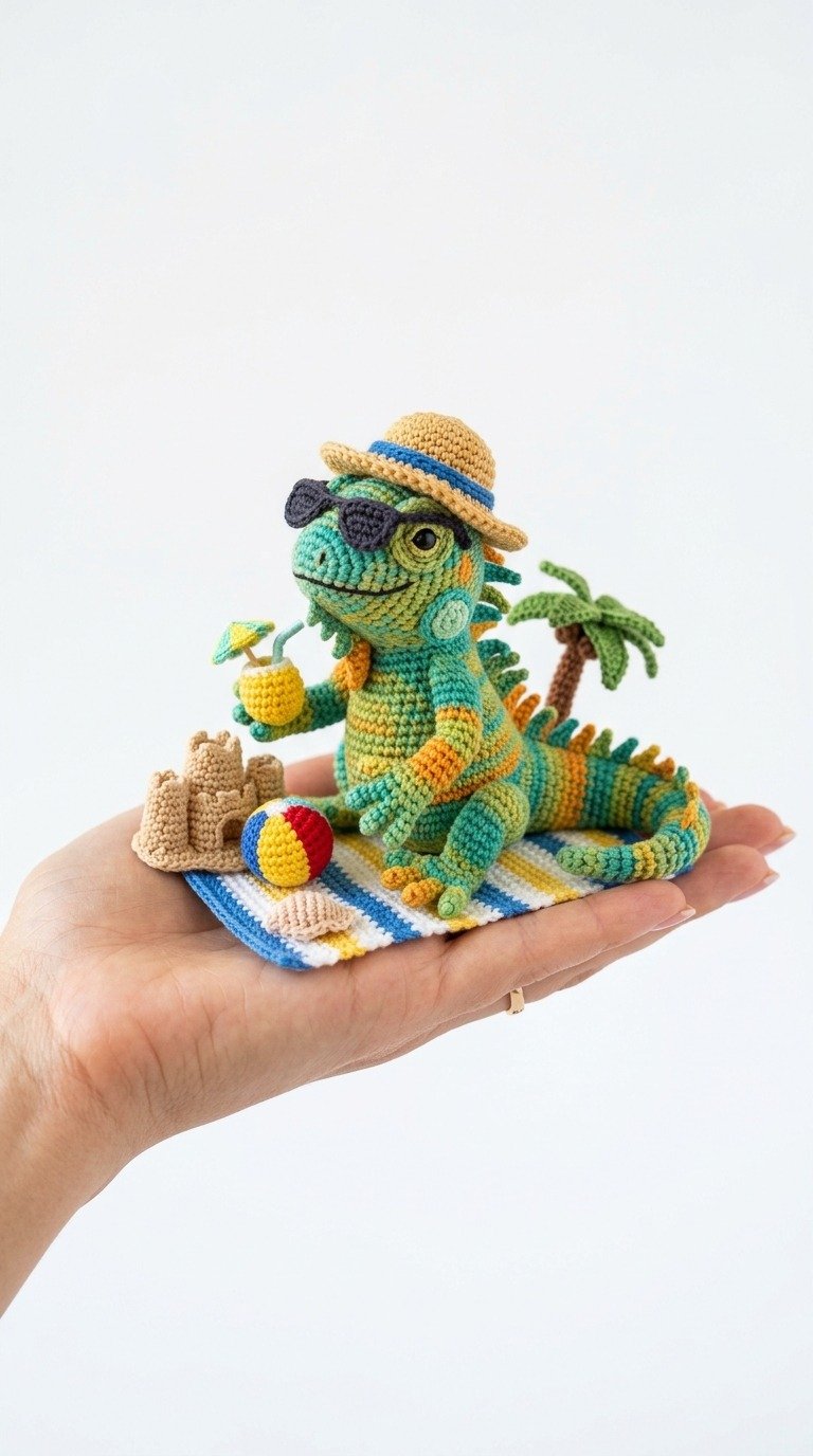 Tiny Crochet Iguana Beach Day Amigurumi Pattern