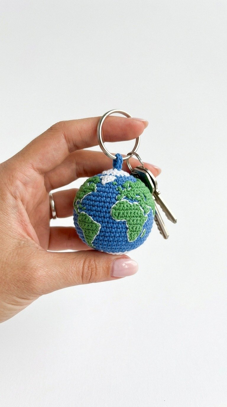 Free Crochet Earth Globe Keychain Pattern