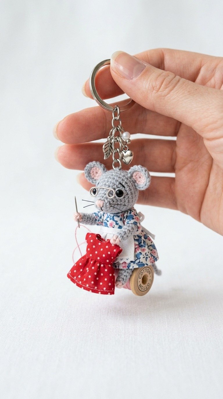 Micro Crochet Mouse Seamstress Keychain Pattern