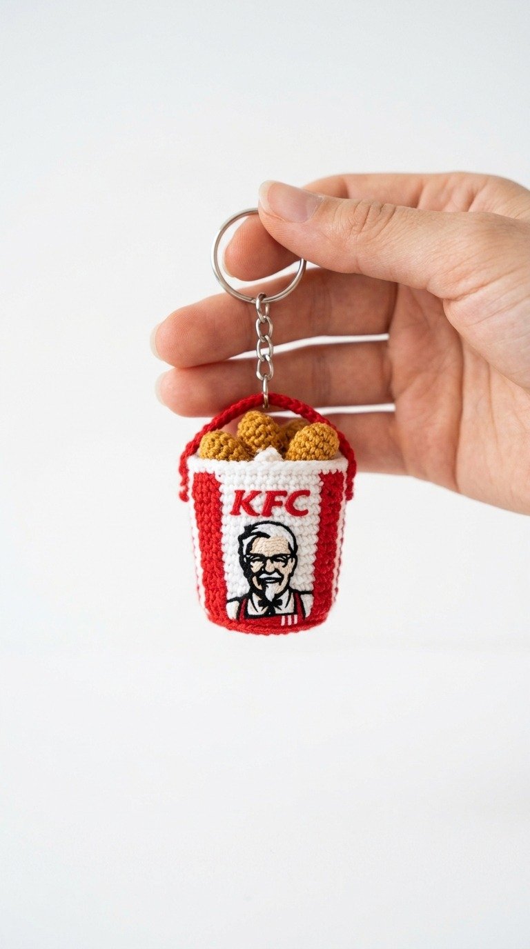 Mini Crochet Chicken Bucket Keychain Pattern