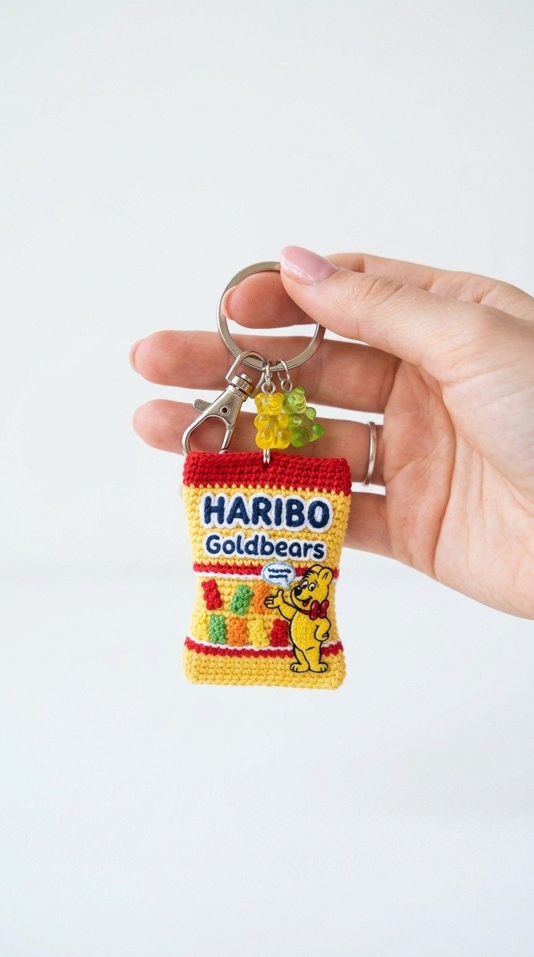 Mini Crochet Gummy Bear Bag Keychain Free Pattern