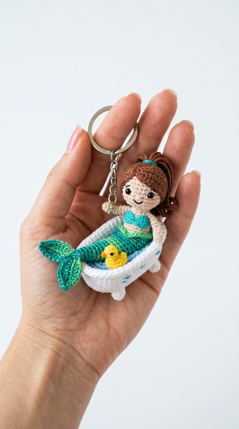 Adorable Crochet Mermaid in Bathtub Keychain Free Pattern