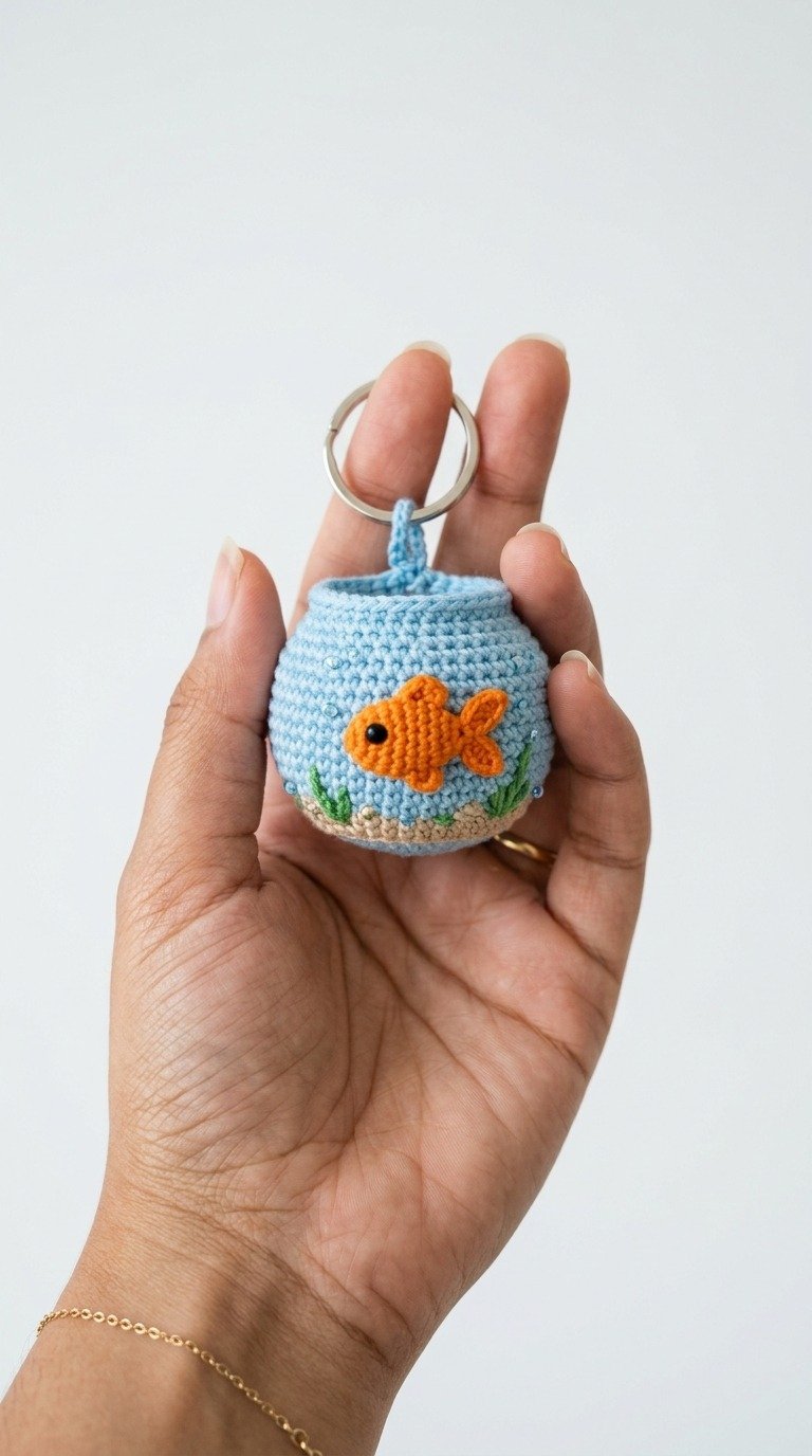 Mini Crochet Goldfish Bowl Keychain Free Pattern