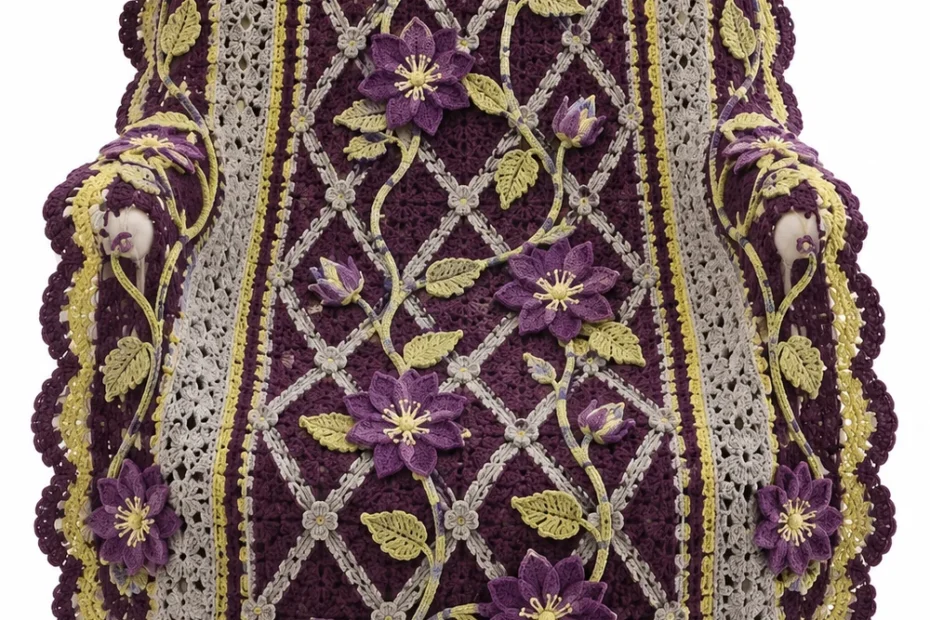 Aubergine oval crochet blanket with clematis star trellis motif