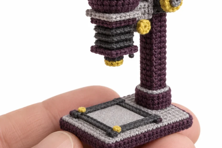 Aubergine miniature crochet photographic enlarger with square column