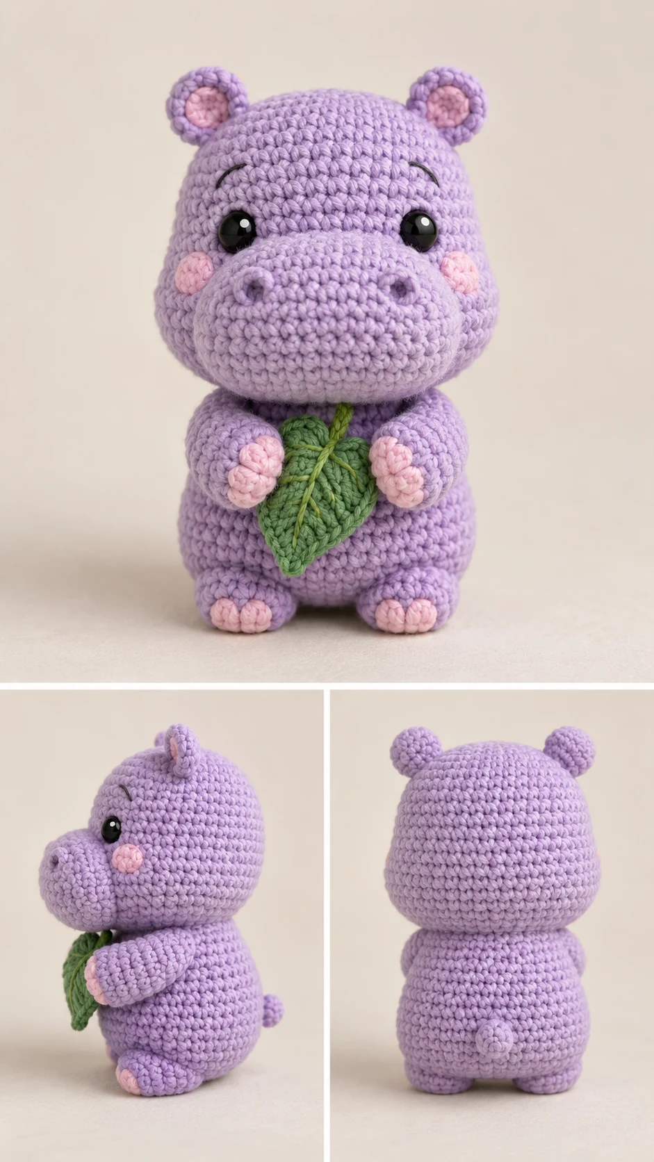Gray crochet baby hippo amigurumi with big snout