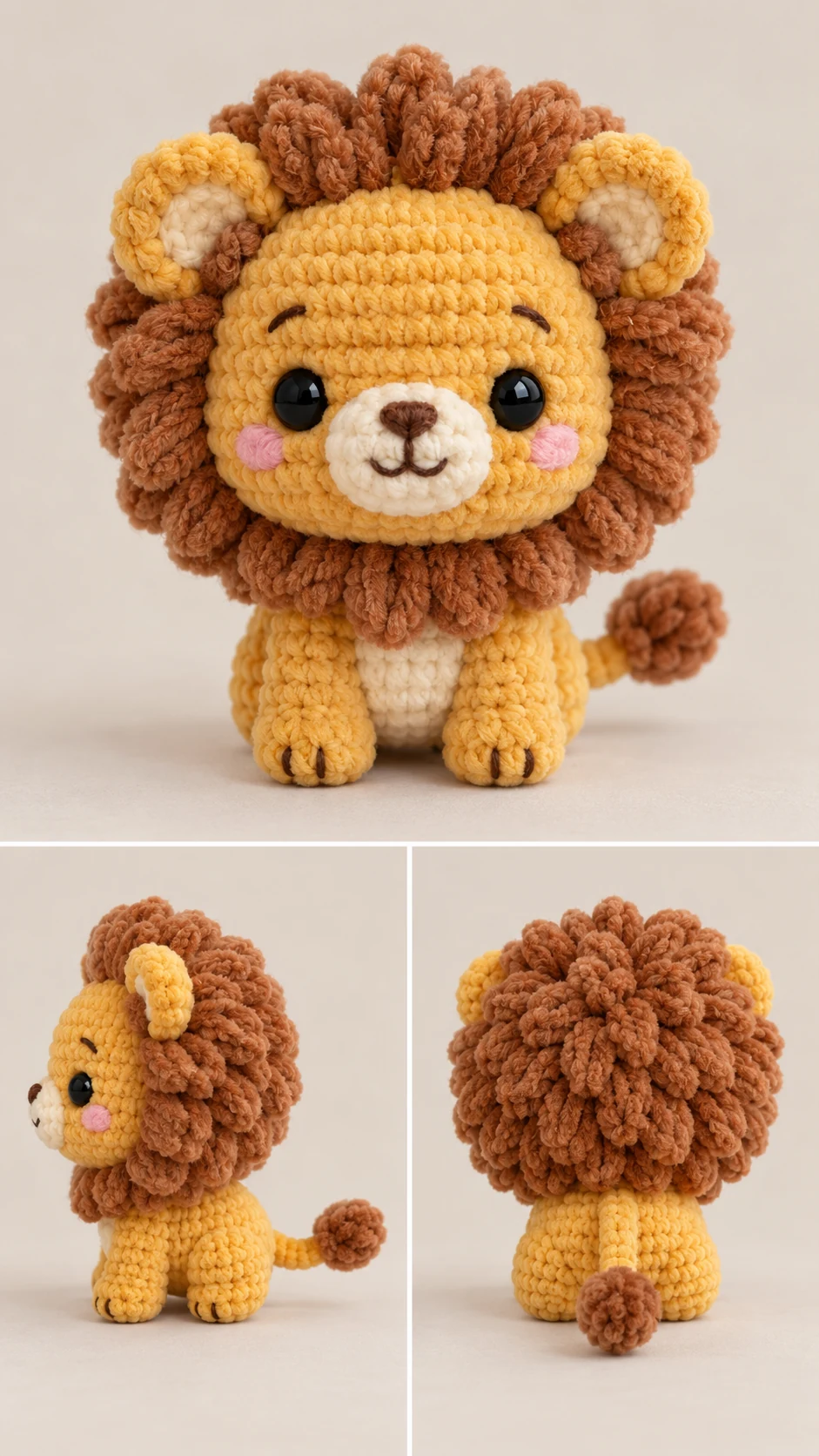 Crochet baby lion cub amigurumi with fluffy mane