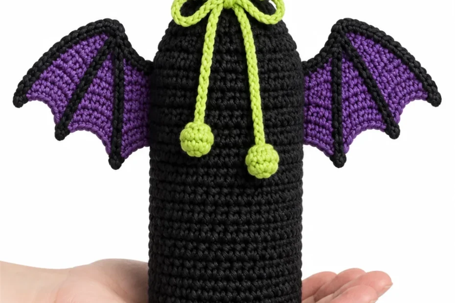 Crochet bottle holder with bat wing details