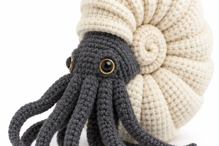 Ivory and black crochet nautilus sea creature for Halloween