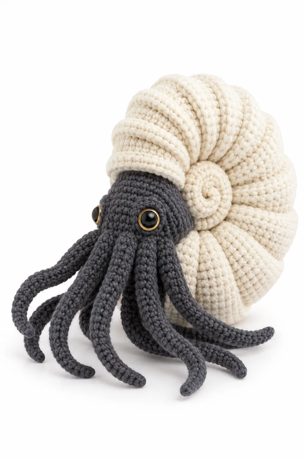 Ivory and black crochet nautilus sea creature for Halloween