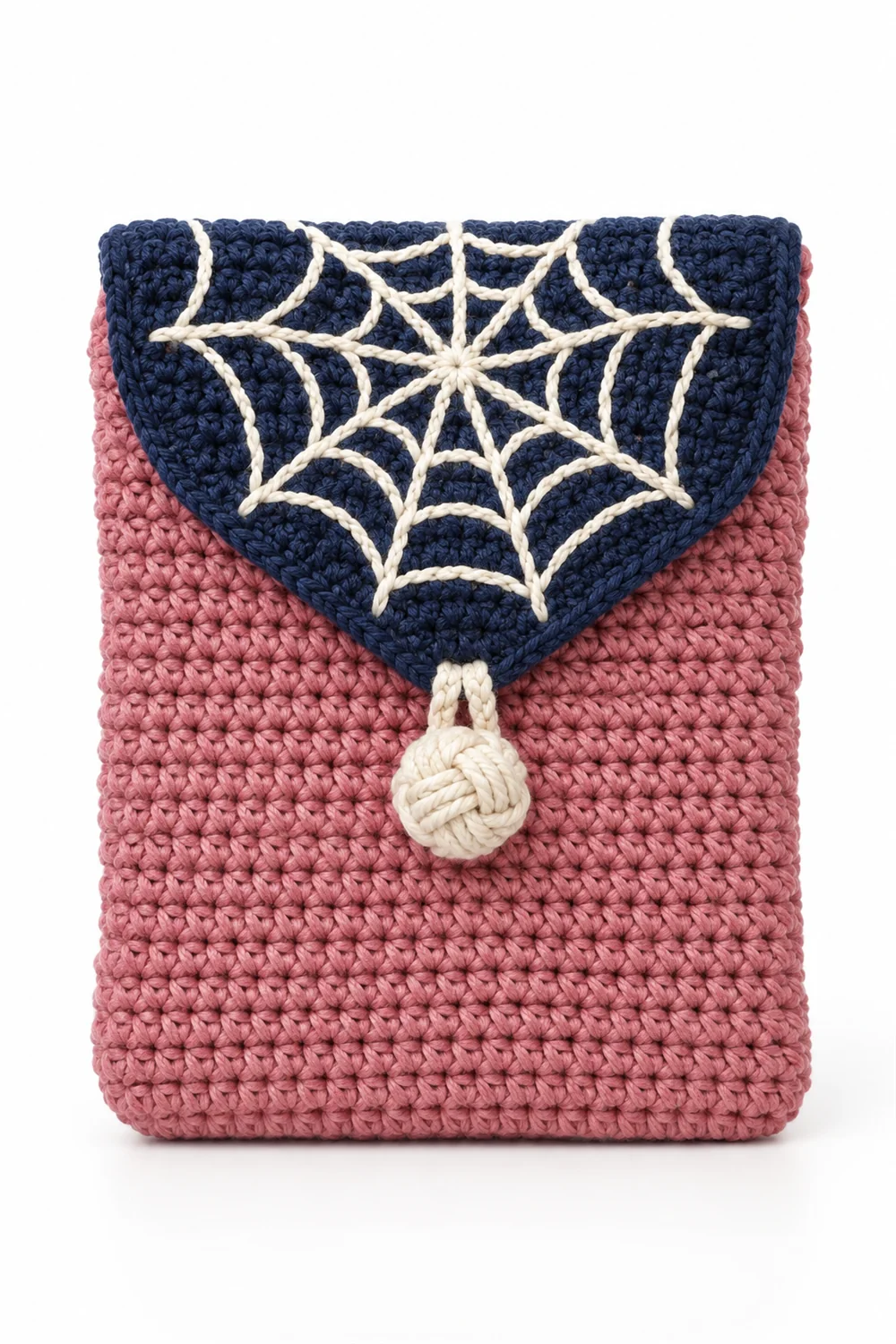 Rose pink crochet pouch sized for a small diary or spell book